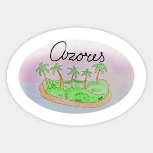 Azores watercolor Island travel, beach, sea and palm trees. Holidays and rest, summer and relaxation Sticker